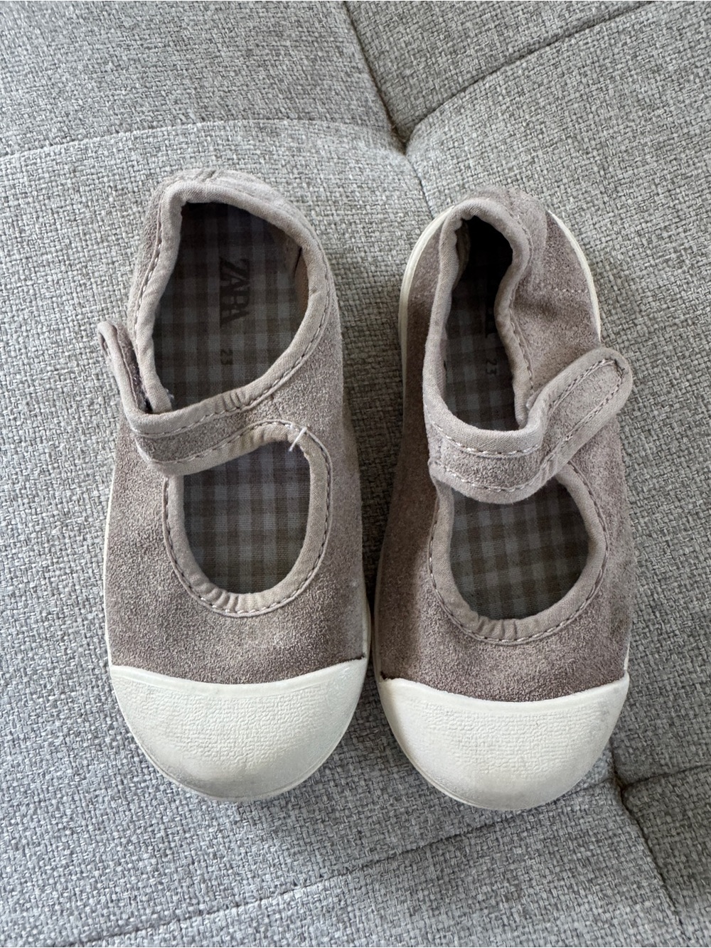 Zara Kids Taupe Suede Mary Jane Sneakers with White Toe
